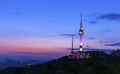 View of Seoul City Skyline and Seoul Tower at Sunset South Korea Royalty Free Stock Photo