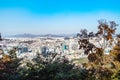 View of Seoul city through trees in Namsan park Royalty Free Stock Photo