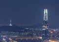 View of Seoul with Lotte World Mall and Seoul tower at night Royalty Free Stock Photo