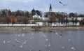 View on Seraya river and Aleksandrovskaya Sloboda in spring, Aleksandrov, Vladimir Region, Russia