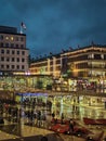 View of Sergels torg the major public square with beautiful lights and busy people, Stockholm,Sweden Royalty Free Stock Photo