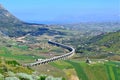 Landscape with modern winding highway on stilts on the island of Sicily, Italy