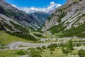 View of serpentine road, Stelvio Pass from Bormio Royalty Free Stock Photo