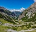 View of serpentine road, Stelvio Pass from Bormio Royalty Free Stock Photo