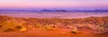 View of Sesriem at sunset from the top of the Elim dune in Namibia. Royalty Free Stock Photo