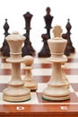 View of set of chess pieces from king and queen Royalty Free Stock Photo