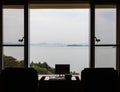 View of the Seto Inland sea and the islands from a guest room at Kyukamura Setouchi Toyo, a scenic resort on Shikoku