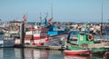 View of Setubal fishing port and its fishing boats, Portugal Royalty Free Stock Photo