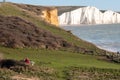 View of the Seven Sisters chalk cliffs at Hope Gap, Seaford, East Sussex on the south coast of England UK.