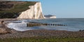 View of the Seven Sisters chalk cliffs at Hope Gap, Seaford, East Sussex on the south coast of England UK. Royalty Free Stock Photo