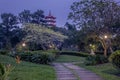 View of a seven story pagoda in the Chinese garden in Singapore Royalty Free Stock Photo