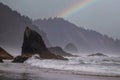 View of several large sea stacks in the ocean at Cannon Beach, Oregon. Royalty Free Stock Photo