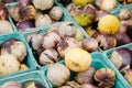 purple tomatillos in cartons at farmers market Royalty Free Stock Photo