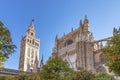 View of Seville Cathedral of Saint Mary of the See Seville Cathedral  with Giralda tower and oranges trees in the foreground Royalty Free Stock Photo