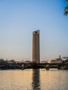 View of Seville Tower (Torre Sevilla) of Seville, Andalusia, Spain over river Guadalquivir at sunset Royalty Free Stock Photo