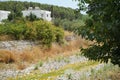 View of the shallow river bed Fonias in Lardos in August. Rhodes Island, Greece Royalty Free Stock Photo