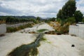 View of the shallow river bed Fonias in Lardos in August. Rhodes Island, Greece Royalty Free Stock Photo