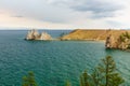 View of Shaman Rock. Lake Baikal. Olkhon Island. Russia Royalty Free Stock Photo