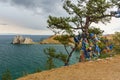 View of Shaman Rock. Lake Baikal. Olkhon Island. Russia Royalty Free Stock Photo