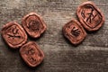 View of shamanic clay amulets with