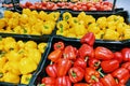 View of a shelf with vegetables in a supermarket or market, food background Royalty Free Stock Photo