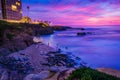 View of Shell Beach and the Pacific Ocean at sunset, in La Jolla, California. Royalty Free Stock Photo