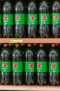 View of shelves full of the bottles of the soft drink Guarana energy drink in a supermarket in Brazil