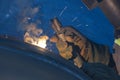 View of the shielded metal arc welding, also known as manual metal arc welding mma or mmaw. Royalty Free Stock Photo