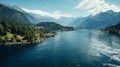 View from ship on beautiful nature background with fjords. Generative AI. Royalty Free Stock Photo