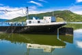 Ship at Danube gorge in Djerdap on the Serbian-Romanian border