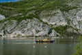 Ship at Danube gorge in Djerdap on the Serbian-Romanian border Royalty Free Stock Photo