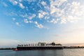 View of a ship in the Port of Hamburg and the Elbe