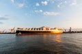 View of a ship in the Port of Hamburg and the Elbe