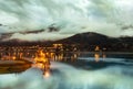 A view of the Juneau port at night, Alaska. Royalty Free Stock Photo