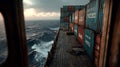 View from a ship\'s deck stacked with colorful cargo containers Royalty Free Stock Photo