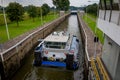 View on a ship in a sluice in the river `the Maas