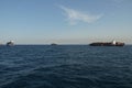 View on ships at anchor in the Mediterranean Sea waiting to enter the port. Royalty Free Stock Photo