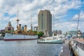 View of ships and buildings at Penns Landing, in Philadelphia, Pennsylvania