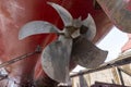 View on the ships propeller. Ship in a dry dock. Royalty Free Stock Photo