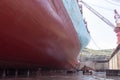 View on the ships side of the big container vessel. Royalty Free Stock Photo