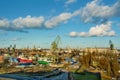 View of the shipyard and port - industry part of the city of Gdansk with shipyard constructions and cranes. Poland Royalty Free Stock Photo