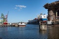 View of the shipyards and ship in dock. Royalty Free Stock Photo