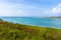 View from Shirley Heights to the coast of Antigua, paradise bay at tropical island in the Caribbean Sea Royalty Free Stock Photo