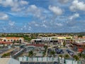 The view of the shopping district and Diamonds International from a cruise ship sailing into the port of Aruba