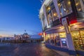 Shops and restaurants on Pier 45 at dusk, San Francisco Royalty Free Stock Photo