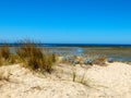 View of the shore of the beaches of huelva next to the corrals