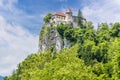 A view from the shore of Lake Bled looking up at the castle in Bled, Slovenia Royalty Free Stock Photo