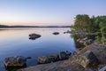 View of the shore of The Lake Saimaa in the evening, Lammassaari, Imatra, Finland Royalty Free Stock Photo