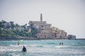 View from the shore of the Mediterranean Sea on Old Jaffa, Tel Aviv, Israel. Royalty Free Stock Photo