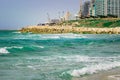 View from the shore of the Mediterranean Sea on Old Jaffa, Tel Aviv, Israel. Royalty Free Stock Photo